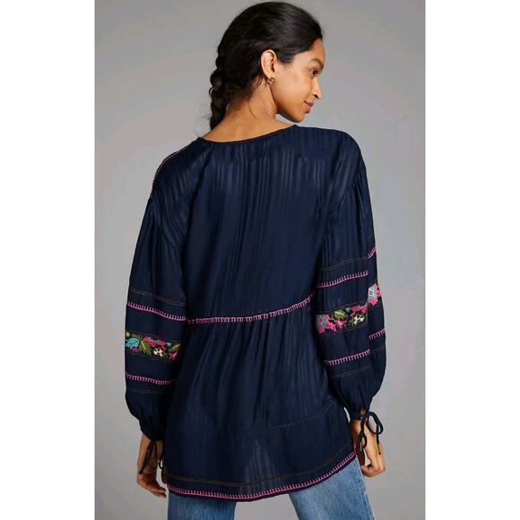 ANTHROPOLOGIE embroidered surplice tunic blouse women's size small - Picture 7 of 9